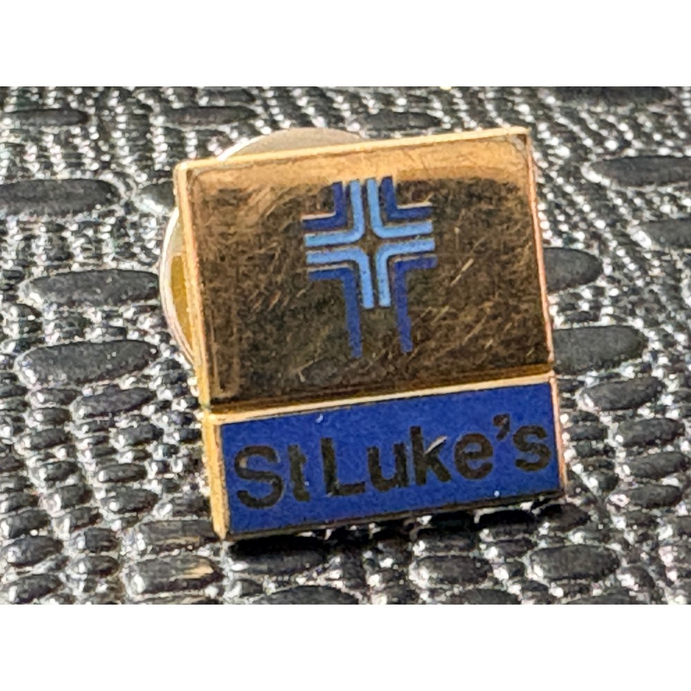 Vintage St Lukes Hospital Lapel Pin 1/10 10K Gold Filled CTO Medical Cross Blue